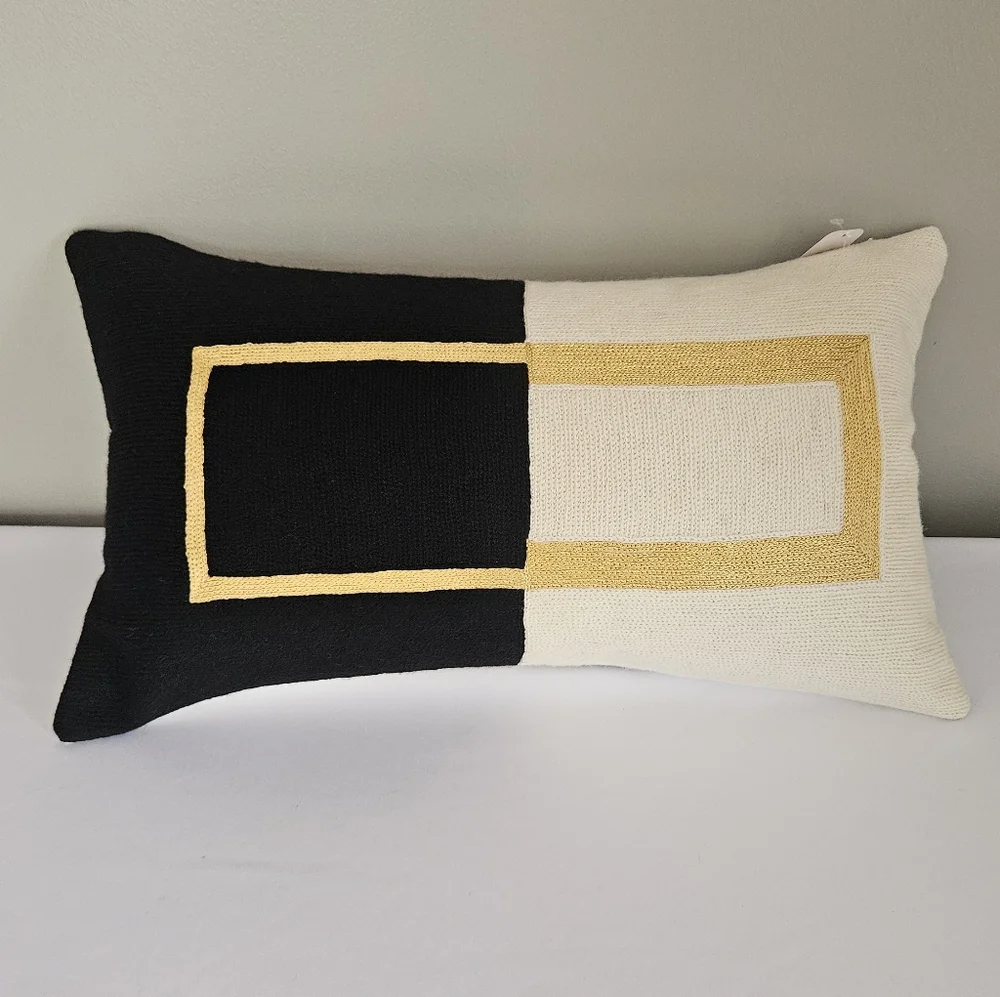 NWT West Elm x Leah Singh Geometric Gold Wool Tribeca Rectangle Pillow Cover